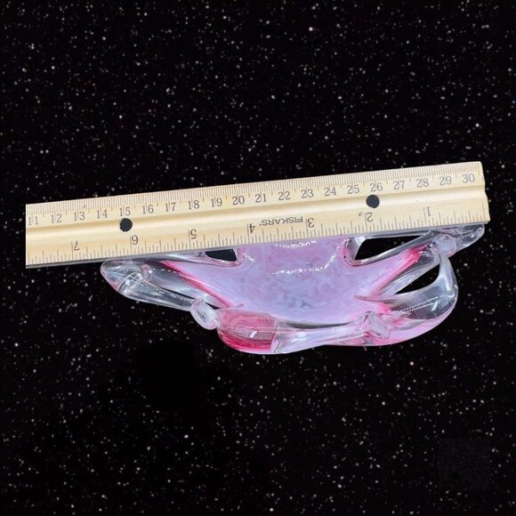 Decorative Art Glass Pink Clear Bowl Basket Swirly Edges 6.5"Wide 2"Tall - Picture 5 of 11